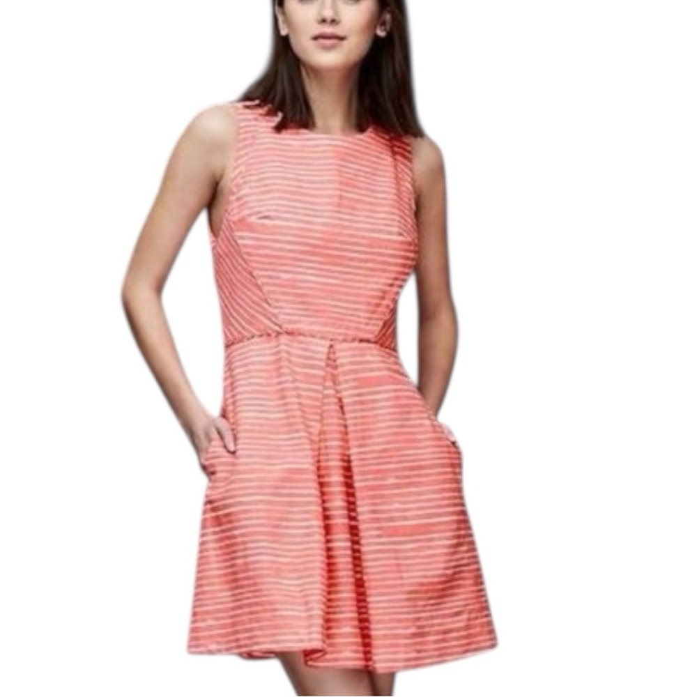 GAP Linen Blend Coral & White Sleeveless A Line Dress Size 4 Petite